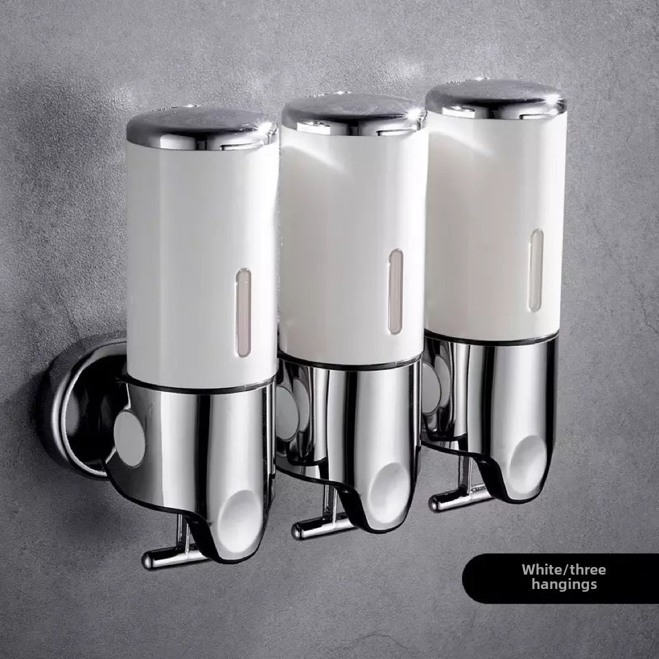 Stainless Steel Pull Rod Three-head Soap Dispenser Wall-mounted Manual Press Shower Gel Soap Dispenser Hotel Hotel Bathroom