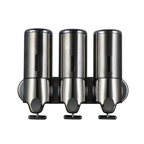 Stainless Steel Pull Rod Three-head Soap Dispenser Wall-mounted Manual Press Shower Gel Soap Dispenser Hotel Hotel Bathroom