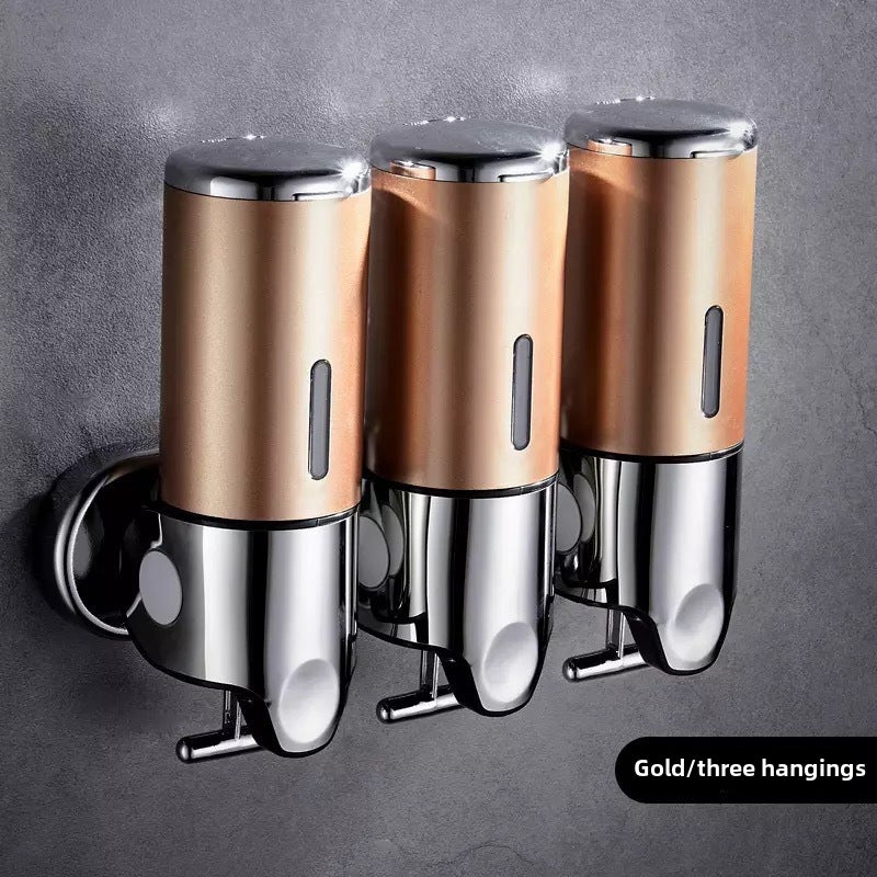 Stainless Steel Pull Rod Three-head Soap Dispenser Wall-mounted Manual Press Shower Gel Soap Dispenser Hotel Hotel Bathroom