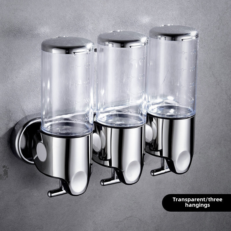 Stainless Steel Pull Rod Three-head Soap Dispenser Wall-mounted Manual Press Shower Gel Soap Dispenser Hotel Hotel Bathroom