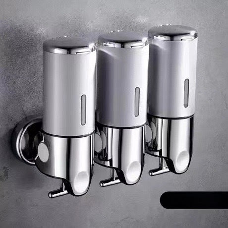 Stainless Steel Pull Rod Three-head Soap Dispenser Wall-mounted Manual Press Shower Gel Soap Dispenser Hotel Hotel Bathroom