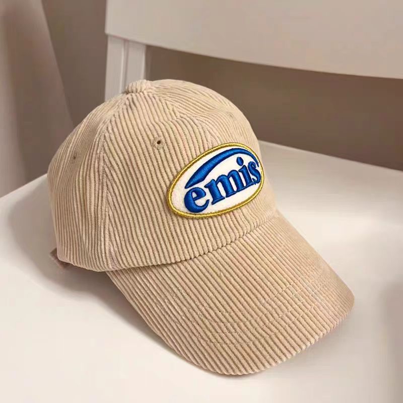 South Korea Emis Hat Hot Bar With Men's And Women's Baseball Cap Summer Sunscreen Duck Tongue Hat Big Head Corduroy Foreign Trade