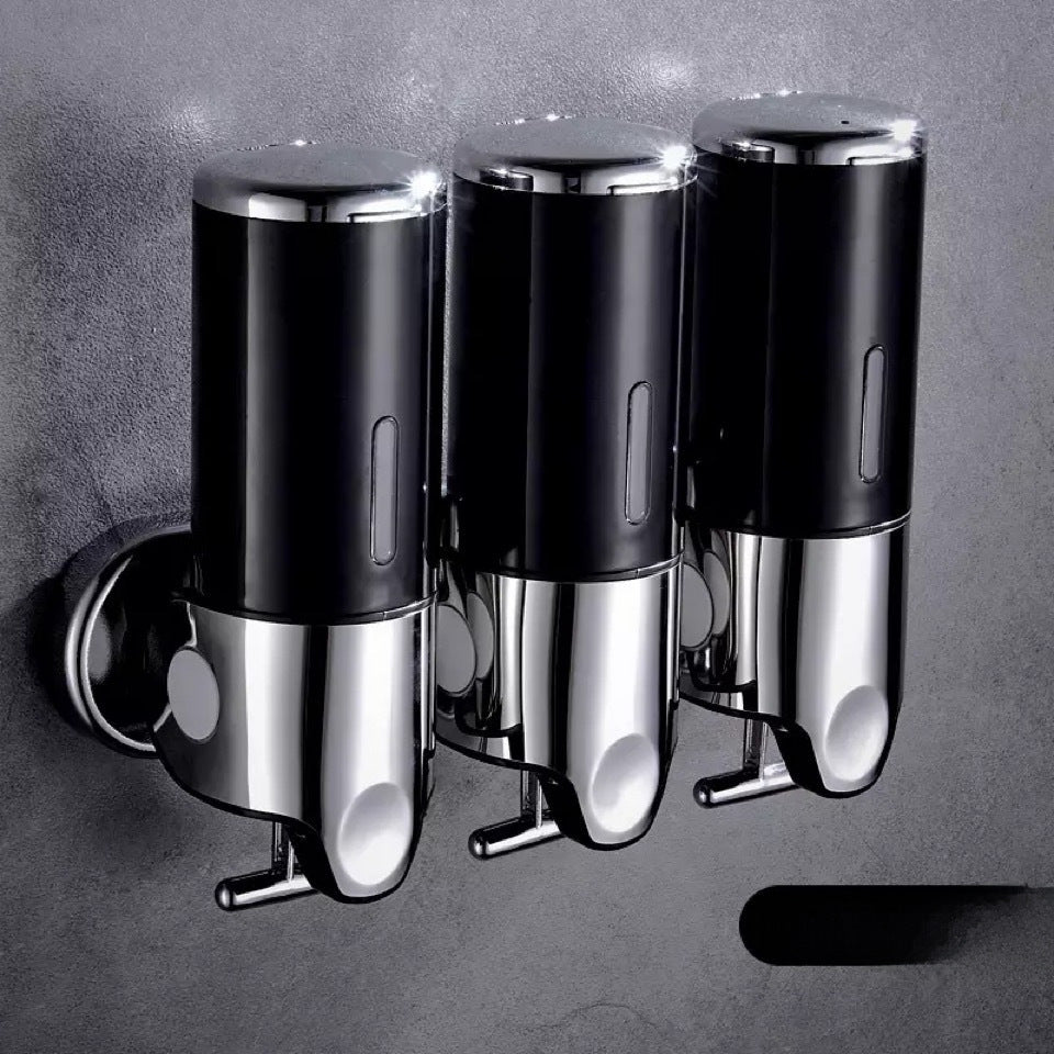 Stainless Steel Pull Rod Three-head Soap Dispenser Wall-mounted Manual Press Shower Gel Soap Dispenser Hotel Hotel Bathroom