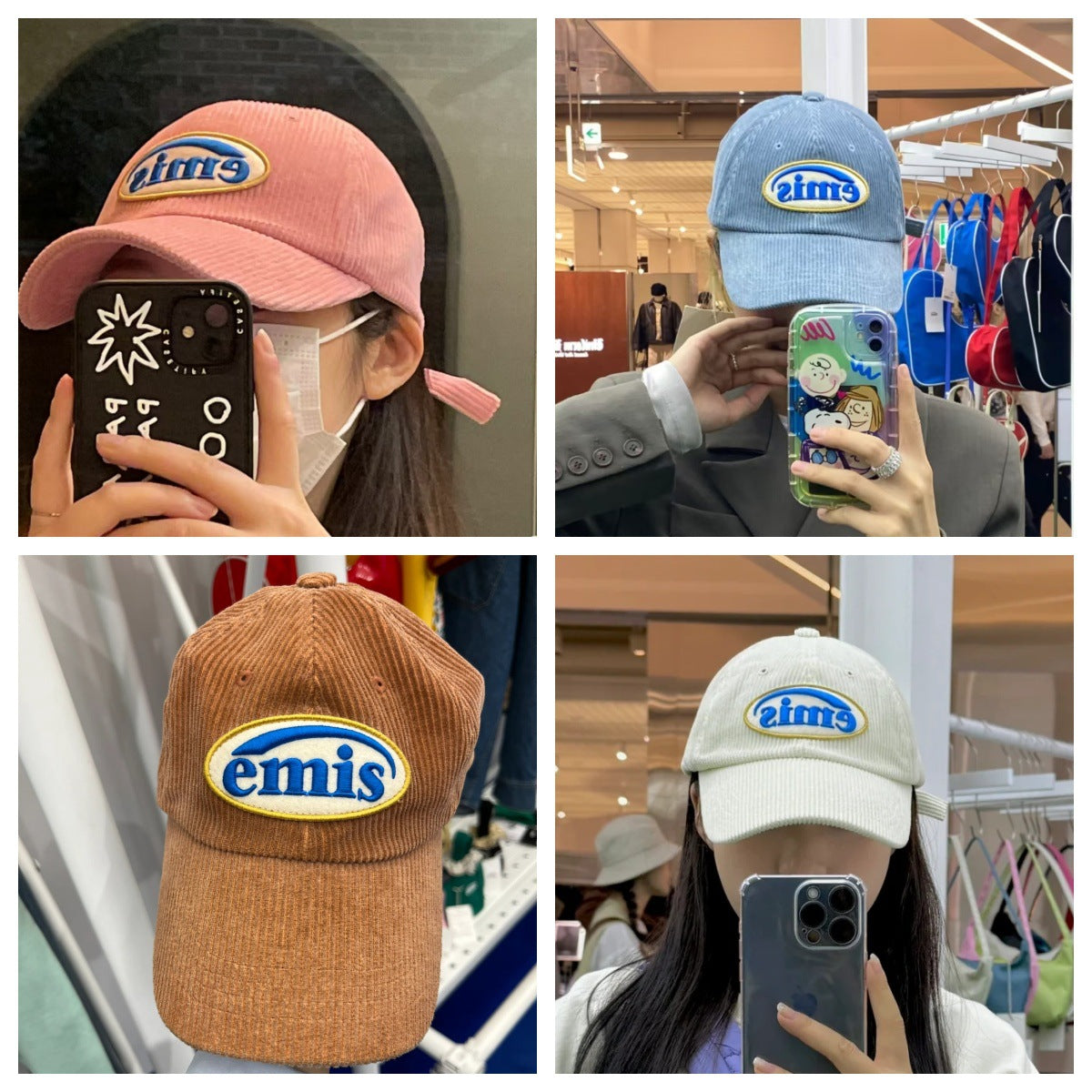 South Korea Emis Hat Hot Bar With Men's And Women's Baseball Cap Summer Sunscreen Duck Tongue Hat Big Head Corduroy Foreign Trade