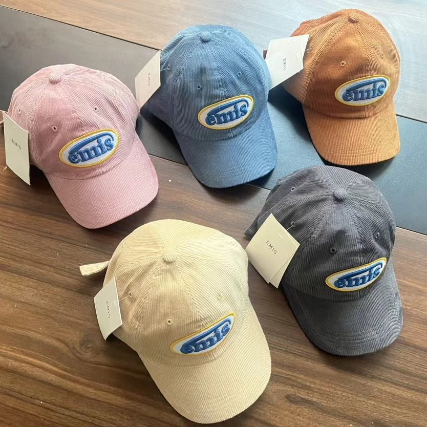 South Korea Emis Hat Hot Bar With Men's And Women's Baseball Cap Summer Sunscreen Duck Tongue Hat Big Head Corduroy Foreign Trade