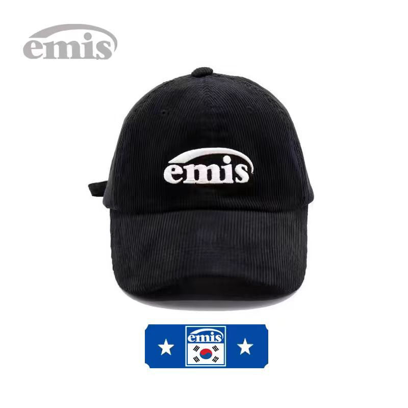 South Korea Emis Hat Hot Bar With Men's And Women's Baseball Cap Summer Sunscreen Duck Tongue Hat Big Head Corduroy Foreign Trade